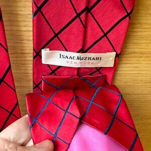 Isaac Mizrahi New York 100% Silk Red & Blue Diamond Pattern Tie
